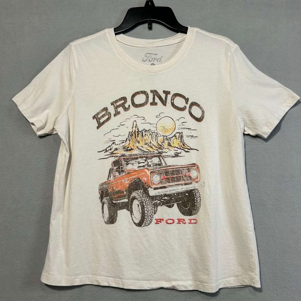 Ford Bronco Graphic T Shirt Mens XL Retro SUV Truck Off Road Beige